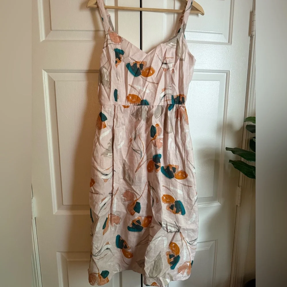 Rachel Zoe Blush Pink Linen Floral Dress sz 12 Romantic Cottage Galentine - Picture 1 of 8